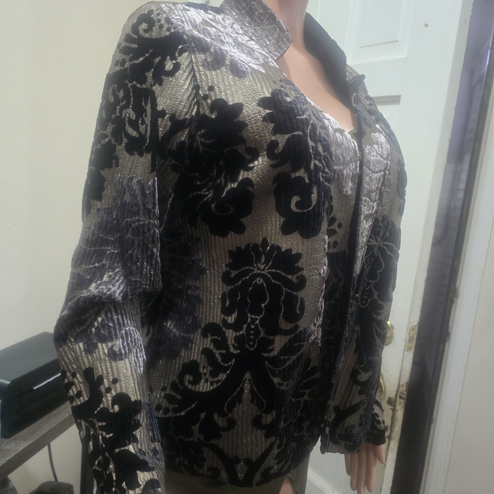 Chico's Black and Gold Velvet Burnout Jacket - Picture 5 of 6